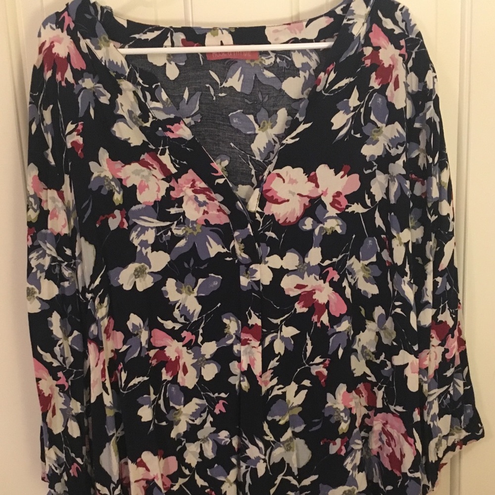 Navy floral blouse